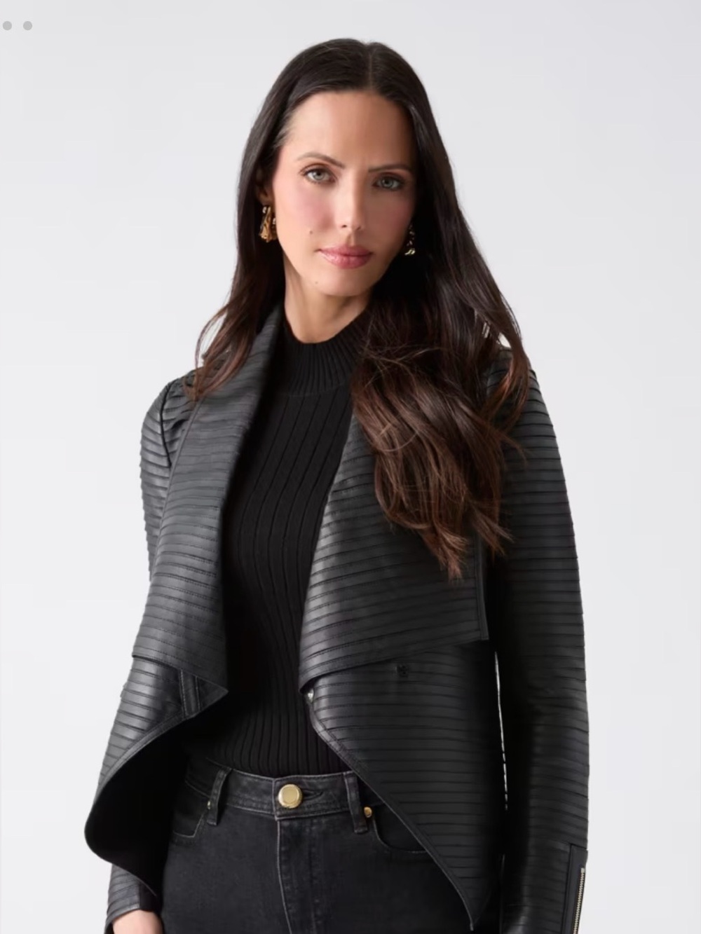 MARCIANO Shayna Drape Black Lamb Leather Jacket